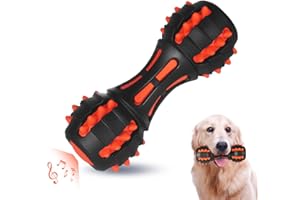 AUSCAT Dog Squeaky Toys for Aggressive Chewers, Squeaky Toys for Dogs, Teething Chew Toys for Medium Large Breed, Durable Rubber Dog Toy, Dumbbell Shape, Black