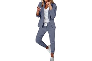 vokkrv Completo Donna Elegante Tailleur Blazer Completo Primavera e Autunno Formale 2 Pezzi Risvolto Completo di Pantaloni Giacca Abbigliamento per Ufficio Business OL Curvy Tuta Due Pezzi