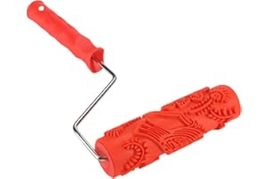 Yunxwd Pattern Painting Roller - 7in Decorative Rubber Embossing Texture Wall Printing Brush Relief Roller Tool with Plastic Handle for Home Bar Wall Decoration
