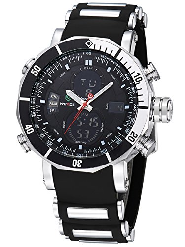 Alienwork DualTime Analog-Digital Armbanduhr Chronograph LCD Uhr Multi-funktion schwarz Polyurethan OS.WH-5203J-01