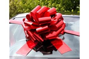 Hampabox MEGA GIANT CAR BOW (40cm diameter) + 6 METRES of RIBBON for Cars, Bikes, Big Birthday HOLOGRAPHIC RED