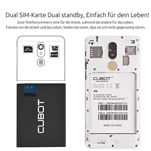 Cubot R9 (2017) Andriod 7.0 Nougat Smartphone 2GB RAM, 5.0 Inch Touch-Display Handy Ohne Vertrag mit Fingerprintsensor, Micro-Sim und Nano-Sim (Gold)