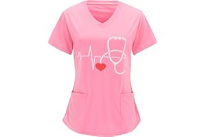 Sizoer Kasacks Damen Pflege Motiv Valentinstag Herz Gedruckt Schlupfkasack Unisex Kurzarm V-Ausschnitt Krankenschwester Kostüm Mit Taschen Berufsbekleidung Damen - Kasack - Tunika