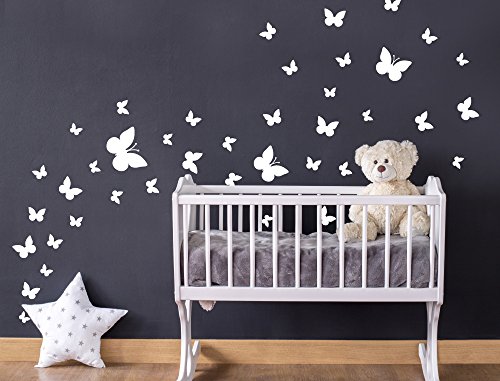 I-love-Wandtattoo WAS-10192 Kinderzimmer Wandtattoo Set "Weiße Schmetterlinge" 40 Stk zum Kleben Wandsticker Wandaufkleber Sticker Wanddeko