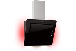 Klarstein Helena - Campana Extractora diseño pared de cocina, Potencia extraccion máxima 595m³/h, 3 potencias, Campana decorativa con Luces de 9 colores, Pantalla LED, Panel tactil, 60 cm, Negro