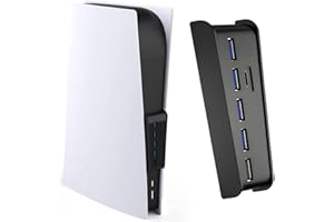 Megadream - Hub USB de 5 Puertos para PS5, Adaptador Divisor de Cargador de expansión de Alta Velocidad con 4 USB + 1 Puerto de Carga USB + 1 Puerto Tipo C, Compatible con Consola de Juegos