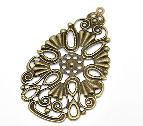 20 filigrane Deko-Ornamente, Verzierung, Tropfen, 6,8 x 4 cm bronze