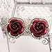 JaneDream Womens Delicate Rose Flower Rhinestone Ear Stud Earrings Red