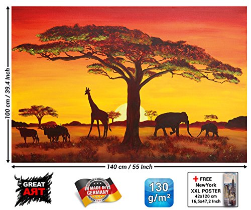 GREAT ART Sonnenuntergang in Afrika Wanddekoration – Wandbild Savanne Motiv XXL Poster (140 x 100 cm) - 2