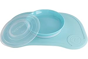 Twistshake Click-Mat 38 x 25 cm Mantel Individual Placa de Alimentación para Mesa + Plato Sellado con Tapa Alimentación para Bebés, Vajilla, Sin BPA, 6+ Meses, Azul Pastel