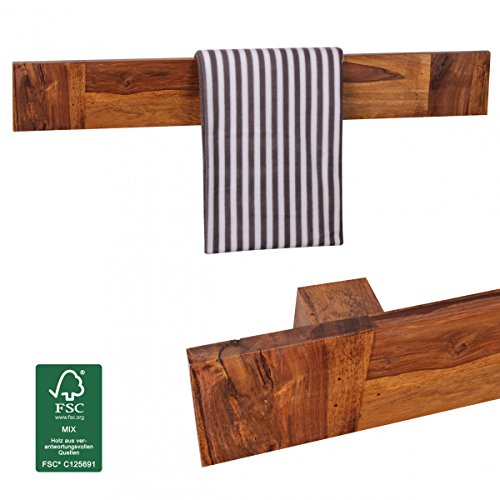 FineBuy Handtuchhalter Massivholz Sheesham 110 cm Wand-Regal Landhaus-Stil Bad-Zubehör Badezimmer-Möbel Natur-Produkt Badregal Design Handtuchständer Naturholz unbehandelt Badablage zum Aufhängen