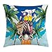 Produktbild Dog Driver Throw Pillow Cushion Cover, Puppy in Tropical Island with Palm Trees on a Motorbike Travel Holiday Theme, Decorative Square Accent Pillow Case, 18 X 18 inches, Multicolor