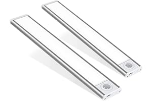 DIHOOM Under Cabinet Kitchen Lights, 2 Pack Cupboard Lights with 54 LEDs, Rechargeable Motion Sensor Kitchen Lights with Magnetic Stickers Wardrobe, Closet, Stairs (20cm) [Energy Class A+++], White