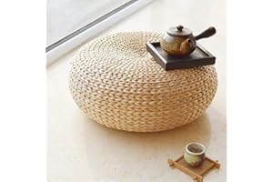 HUAWELL - Cojín Redondo de Paja Estilo japonés, diámetro de Puf de 40 cm