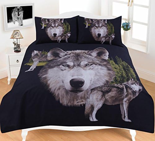 Northern Threadz Presents New Duvet Quilt Cover Sets with Pillow Cases All Sizes (King, Wolf Black)