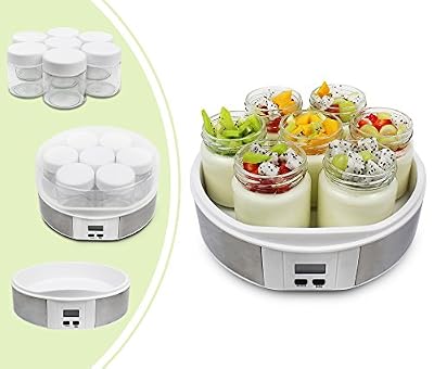 Leogreen - Yaourtière, Machine pour Yaourt Fait Maison, 7 pots, avec minuteurs, 23 x 23 x 12 cm, Blanc, Capacité par jar: 0,21L