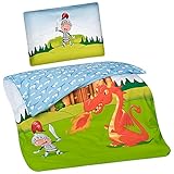Aminata Kids - süße Kinderbettwäsche Bettwäsche Kinder Ritter 100x135 cm KINDERBETTGRÖSSE Baumwolle Ritter Jungen Drache Ritterburg bunt