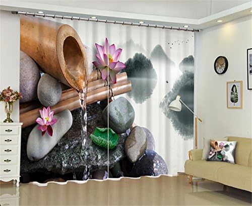 XFKL Polyester Blackout Curtain, Bamboo tube water 3D print Window blinds Anti-UV, Prevent Noise, Prevent radiation with Bedroom Living room Decoration , 80*84 inch