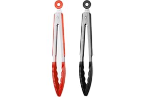 GUDEMOORE 2PC Pince Cuisine,Pince Cuisine Inox,Pince de Cuisine,Pince Alimentaire,Pince Barbecue,en Acier Inoxydable éPais et Embouts en Silicone Sans BPA-IdéAle pour la Cuisson,le Barbecue-9inch