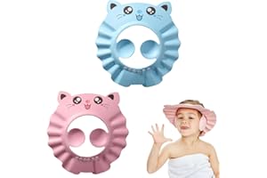 PYRUVAE 2 Stück Shampoo Schutz für Kinder, Baby Shampoo Kappe, Duschhaube Kinder, Verstellbare Duschhaube für Kinder, Baby Duschhaube, Baby Shampoo Ohrkappe für Kleinkind Babypflege (blau+rosa)