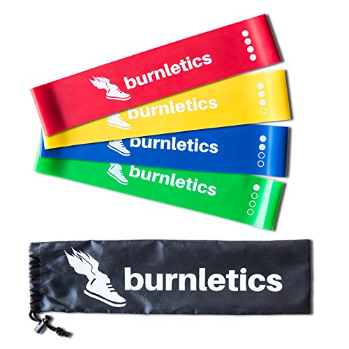 burnletics® Fitnessbänder 4er Set + Tasche + Anleitung, Loop Gymnastikbänder, Bunt, Pilates & Reha Widerstandsbänder