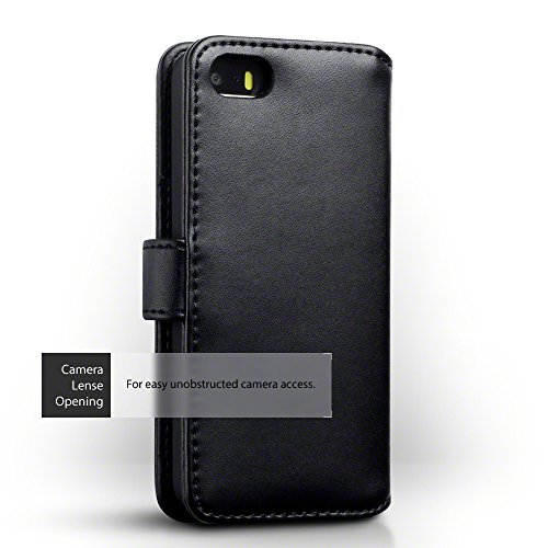 iPhone SE Funda Cartera de aut  ntico cuero  tapa delantera con billetera para tarjetas - Negro oscuro