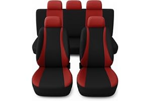 Susy Shop Juego de fundas universales para asientos delanteros y traseros, cómodos y transpirables, fundas de protección para asientos utilitarios medianos y pequeños, sin SUV (negro/rojo)