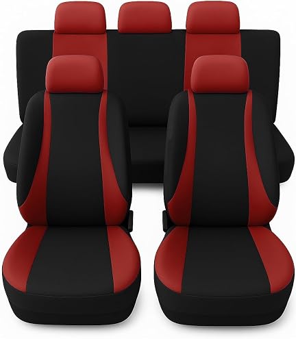 Artisan Coprisedili Auto Anteriori Trapuntati – Neri Con Dettagli Rossi, Universali, Compatibili Airbag, Con Copripoggiatesta
