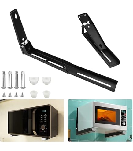 Staffe Da Parete Per Microonde - 2 Pezzi Pieghevoli, Portata 45.4 Kg, Nero