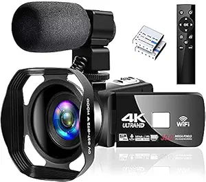 4K Video Camera Ultra HD Camcorder 48.0MP IR Night Vision Digital Camera WiFi Vlogging Camera with External Microphone and Lens Hood, 3 in Touch Screen (V4G)