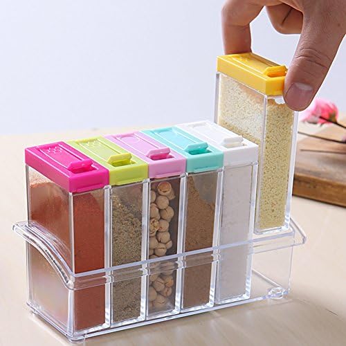 6PCS One Set Kitchen Spice Jar – Colorful Spice Shaker Bottle Containers – Seasoning Jar with Tray for Salt Sugar Pepper or Others - Dragon Flame