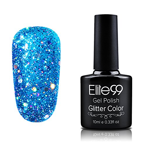 Elite99 Diamond Glitter UV LED Soak off Gel Polish Glitter Dodger Blue 10ml (002)