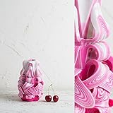 Dekorative geschnitzte Kerze - handgefertigte Skulptur - klein, rosa und weiß - leuchtende Farben - EveCandles