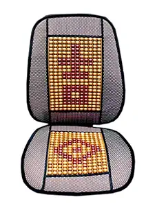 OnWheel Car Fabric Wooden Button Bead Back Support Seat Cushion in Beige Color