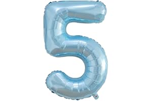 Vthoviwa 40 Pollici Compleanno Numero Palloncini Numeri 5 Blu Perla, Pallone 5. 0123456789,10-19,20-25,30,40,50,60,70,80,90 Festa Numero Palloncino Foglio Supporta Elio