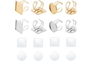 UNICRAFTALE 8 Set 2 Colori 304 in Acciaio Inox Cuff Pad Impostazioni Anello Piazza e Piatto Rotondo Vassoio Polsino Anelli Anelli in Acciaio Inox Lunetta con Cabochon in Vetro Trasparente