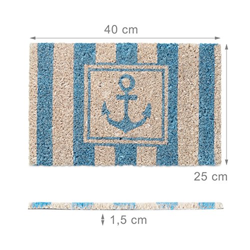 Relaxdays Fußmatte Kinder mit Bild Motiv Anker als Türvorleger klein für Kinderzimmer aus Kokos mit rutschfestem Boden aus Gummi Mini Fußabtretet und Türmatte HBT: 1,5 x 40 x 25 cm, Motiv: Anker - 4