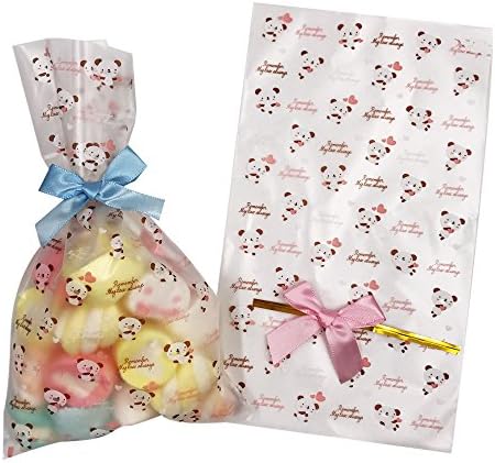 Pack of 50 Clear Candy /Cookie /Gift Bags with 50 Pcs Ribbon Bow Twist Ties (Bear with Twist Ties)