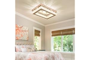 Finktonglan Modern LED Crystal Ceiling Light Rectangular Ceiling Lamp K9 Stainless Steel Flush Mount Chandelier Ceiling Lights Fixture for Dining Room Living Room Bedroom (Dimmable)