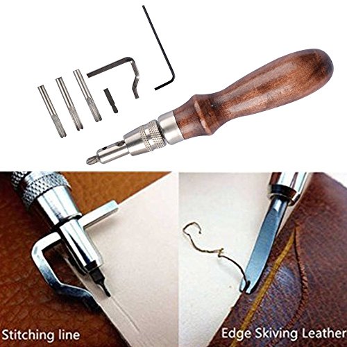 Racksoy Lederhobel Holzgriff Groover Creaser Lederhandwerk Werkzeugsatz für Kantenzieher Kantenformer - 6