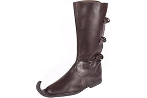 Battle-Merchant Schnabelstiefel mit drei Schnallen, dunkelbraun