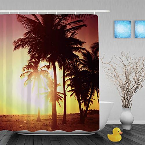 Coconut Trees In Sunset Bathroom Shower Curtains Beautiful Nature Scenery Waterproof Mildewproof Fade Resistant Polyester Fabric Blue 60"X72"Inch
