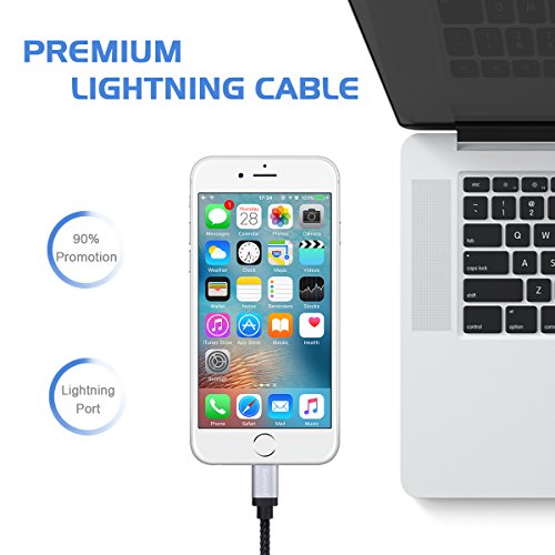 Iphone Ladekabel Lightning Kabel Iphone-6-Ladekabel – EASHION 3* 2m Iphone Ladekabel iphone Datenkabel Lightning Kabel aus Nylon USB Ladekabel Datenkabel kompatibel mit Apple iPhone 7 Plus/7/6 Plus/6 /5/5S/6s iPad 4 iPad Mini/Air iPod 5 und iPod7(Schwarz) - 3