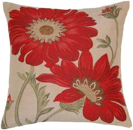 Red flower embroidered cushion cover (45x45cm)