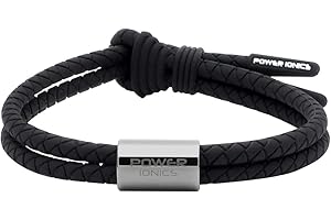 Power Ionics Braccialetti per l'equilibrio da uomo Braccialetti in silicone nero Anello grigio pistola, 26 cm, adatto per polso di 12-23 cm
