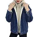 Material: Denim Qitun Chaqueta de Mezclilla Caliente Grueso Vaquera Calentar para Mujer Azul Marino L
