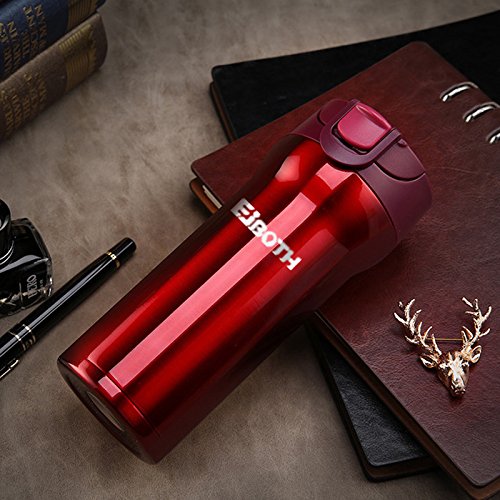 EJBOTH 350ml Edelstahl Thermosflasche Reise, Isolierflasche Thermoskanne Wasserflasche Trinkflasche Stainless Steel Bottle Tragbare für Heißgetränk Tee Kaffee Geschenk für Mutter Hause Büro Winter Outdoor Camping Tourismus Führung Angeln Auto [Rot] - 2