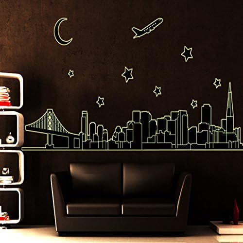 ElecMotive(TM) Golden Gate Bridge Glow in the Dark Downtown Cityscape Skyline City Stars Moon Airplane Bridge Building Luminous Fluorescent Night Light City Removable Wall Stickers Wall Decor Home Decor Wall Art Kids Room Bedroom Decor Living Room Decor Sofa TV Background DIY Art Decals