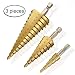 Produktbild tronisky 3 Stück Profi HSS Hex Shank Stufenbohrer 4-12mm / 4-20mm / 4-32mm Titannitriert Schritt Schälbohrer Schneiden Konusbohrer Kegelbohrer für Edelstahl Metall Holz Kunststoff, usw-Gold