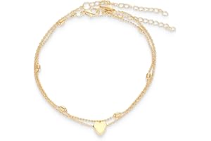 ZILZUFA Lot Bracelet Cheville pour Femme Plaqué Or 14k Boho Dainty Layered Réglable Empilable Zircone Cubique Chaine de Cheville avec Feuille Perles Coeur Plage Bijoux pour Femme Fille Petite